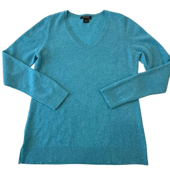 Ann Taylor Turquoise V-Neck Cashmere V Neck Sweater, LP - Picture 6 of 9